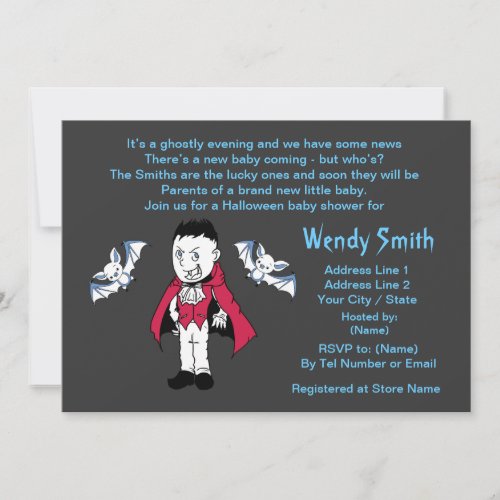 Blue Little Vampire Baby Shower Invitation Cards