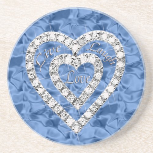 Blue Live Laugh Love Diamond Heart Coaster