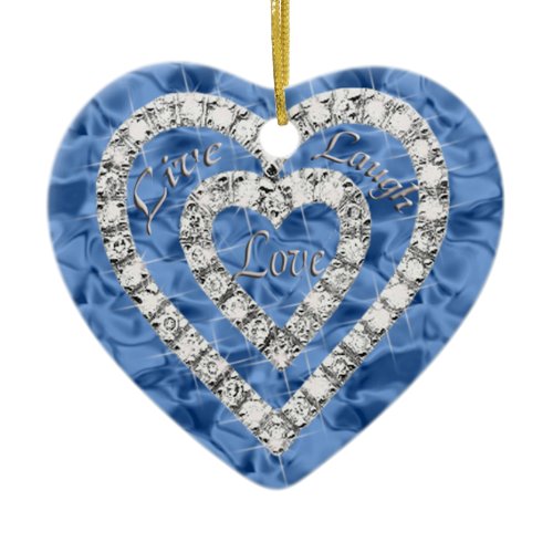 Blue Live Laugh Love Diamond Heart Ornament