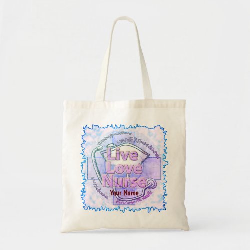 Blue Live Love Nurse custom name  Tote Bag