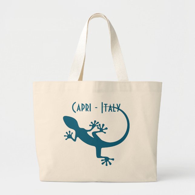 Blue lizard, geko - Faraglioni, Capri, Italy Large Tote Bag (Front)