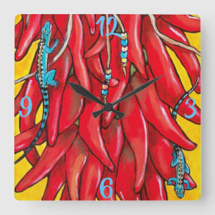 Blue Lizard Red Chili Chile Pepper Clock Southwest
