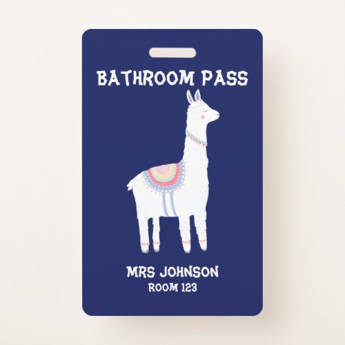 Blue Llama Bathroom Pass Badge