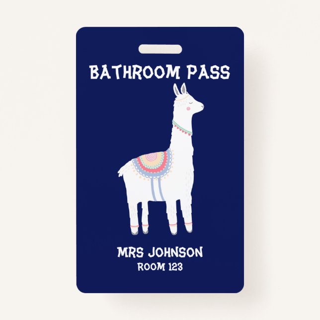 Blue Llama Bathroom Pass Badge (Front)