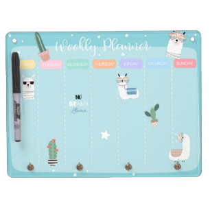 Blue Llama Llamacorn Weekly Planner Dry Erase Board With Keychain Holder