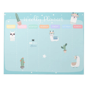 Blue Llama Llamacorn Weekly Planner Notepad