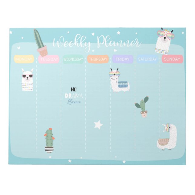 Blue Llama Llamacorn Weekly Planner Notepad (Front)