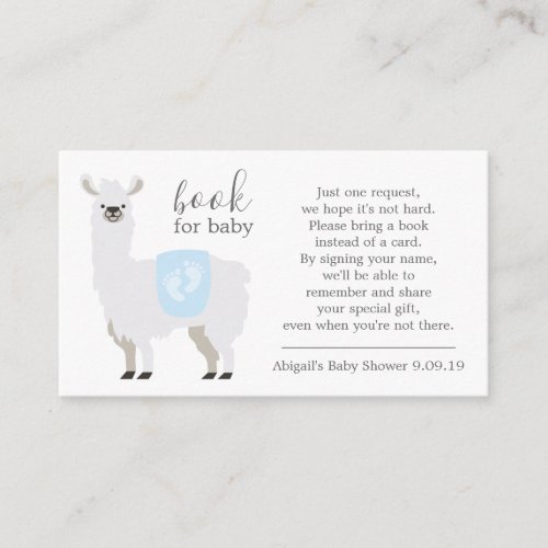 Blue Llama Polka Dot Book Request Baby Shower Enclosure Card