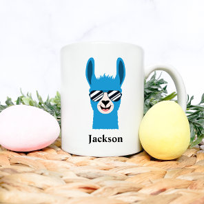 Blue Llama Sunglasses Boy Personalize Name Coffee Mug