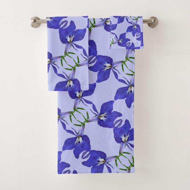 Blue Lobelia Flower Pattern Bath Towel Set