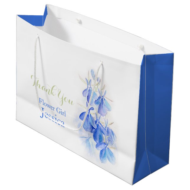 Blue lobelia flowers white blue favor gift bag (Front Angled)