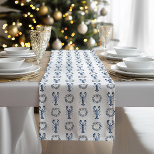 Blue Lobster and Oyster Shell Wreath Christmas Short Table Runner