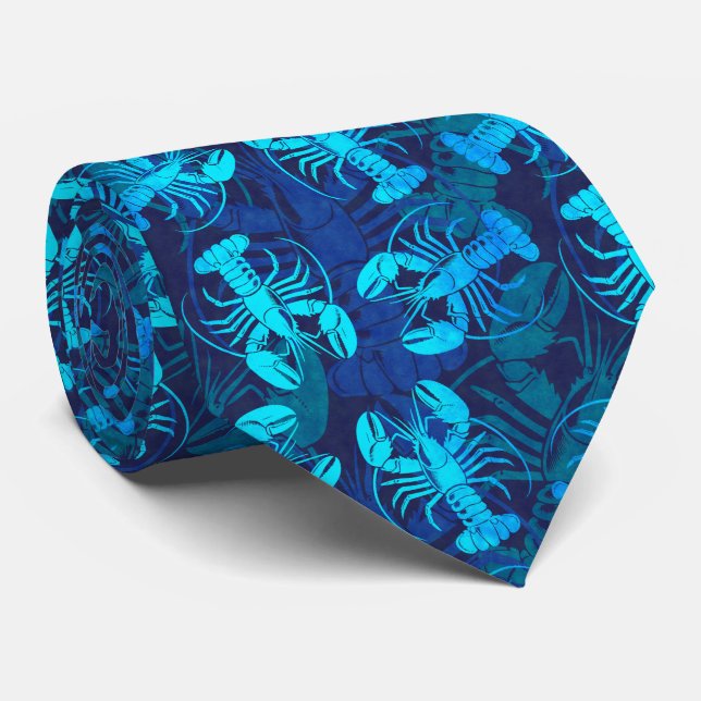 Blue Lobster Coastal Dinner Party Neck Tie (Rolled)