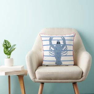 Blue Lobster Ginger Jar Jars Stripe Throw Pillow