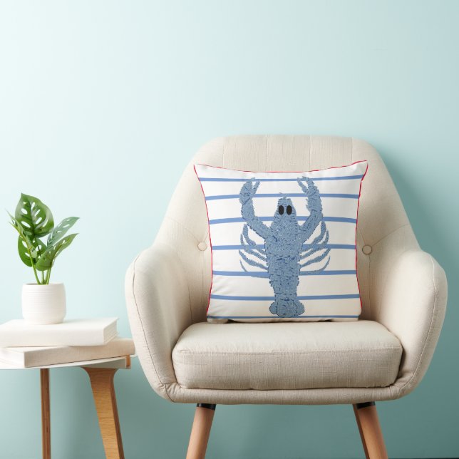 Blue Lobster Ginger Jar Jars Stripe Throw Pillow (Chair)