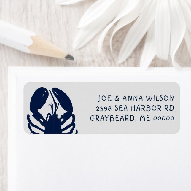 Blue Lobster Gray Return Address Labels (Insitu)