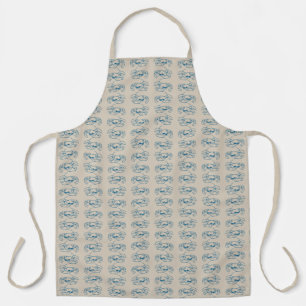 Blue Lobster Line Drawing On Sandy Beach Tan Color Apron