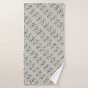Blue Lobster Line Drawing On Sandy Beach Tan Color Bath Towel