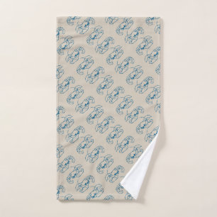 Blue Lobster Line Drawing On Sandy Beach Tan Color Hand Towel