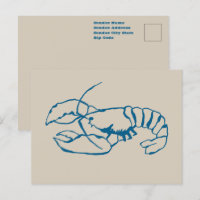 Blue Lobster Line Drawing On Sandy Beach Tan Color