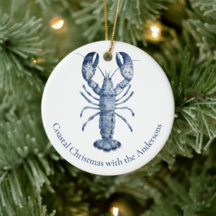 Blue Lobster New England Coastal Christmas Ceramic Ornament