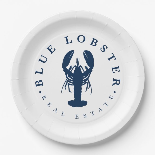Blue Lobster Real Estate Button Paper Plates (Front)
