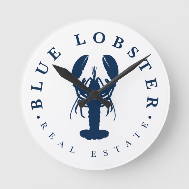 Blue Lobster Real Estate Button Round Clock (Front)