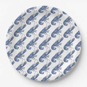 Blue Lobster Retro Vintage Image Paper Plates