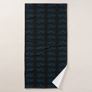 Blue Lobster Sea Animal Simple Outline Drawing Art Bath Towel