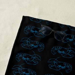 Blue Lobster Sea Animal Simple Outline Drawing Art Beach Towel