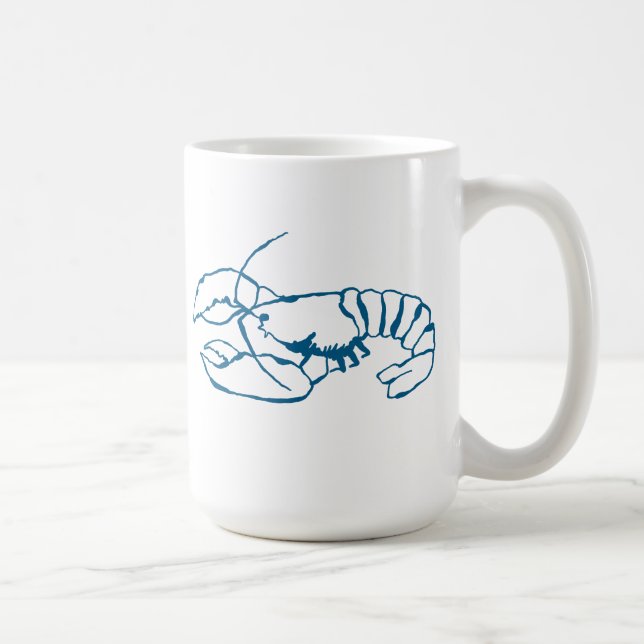 Blue Lobster Sea Animal Simple Outline Drawing Art Coffee Mug (Right)