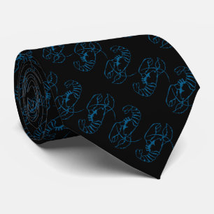 Blue Lobster Sea Animal Simple Outline Drawing Art Neck Tie