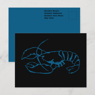 Blue Lobster Sea Animal Simple Outline Drawing Art Postcard