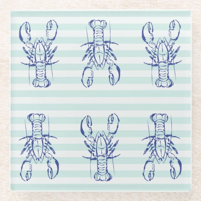 Blue Lobsters Glass Coaster (Front)