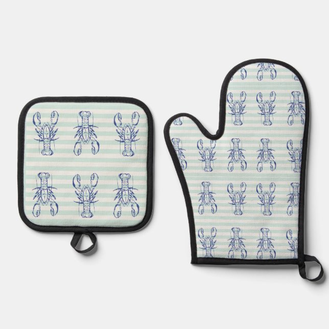  Blue Lobsters Oven Mitt & Pot Holder Set (Front)