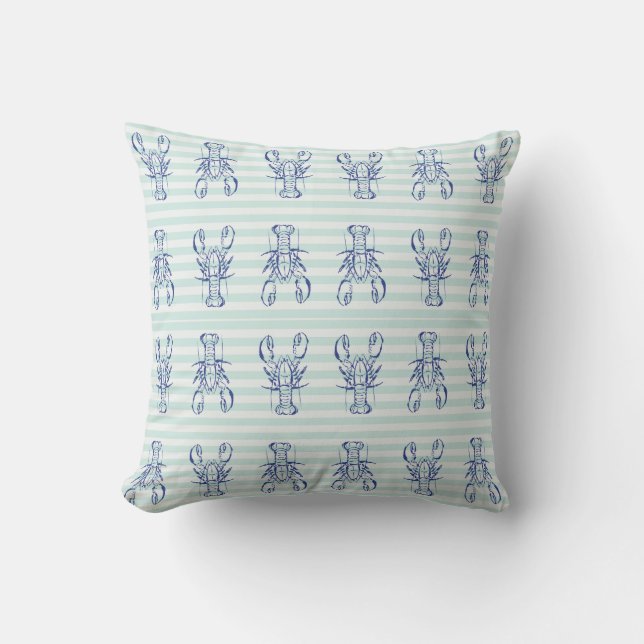 Blue Lobsters Throw Pillow (Front)