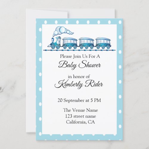 Blue Locomotive Baby Shower Invitations