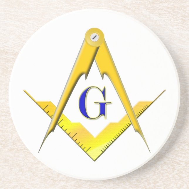 Blue Lodge Square & Compasses Sandstone Coaster (Front)