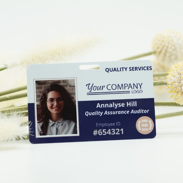 Blue Logo Entry Employee Photo ID Badge (Blue and white logo entry employee photo ID identification badge)