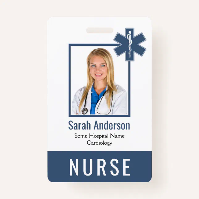 Blue Logo Photo Barcode Modern Simple Nurse Badge | Zazzle