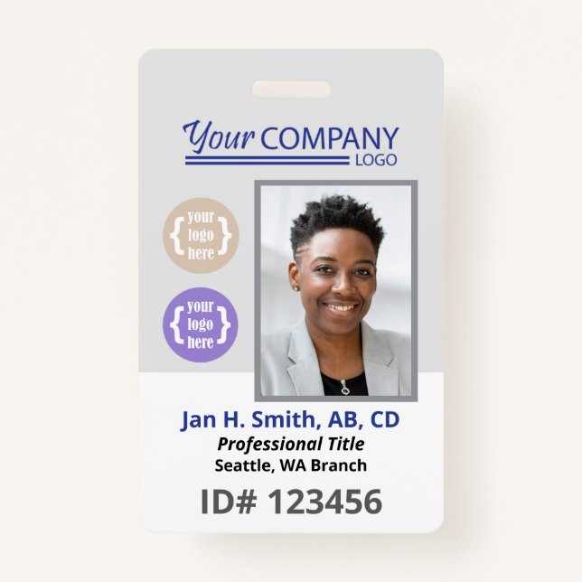 Blue Logo Photo ID Employee Entry Key Card Badge (Front)