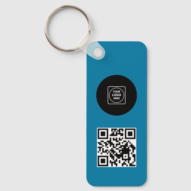 Blue Logo QR Code Business Branding Promo Keychain (Front)