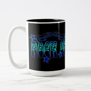 Blue Logo Rock On Guitars & Stars Two-Tone Coffee Mug