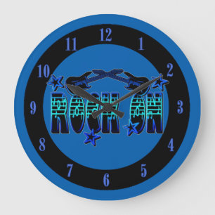 Blue Logo Rock On Guitars & Stars Wall Clock