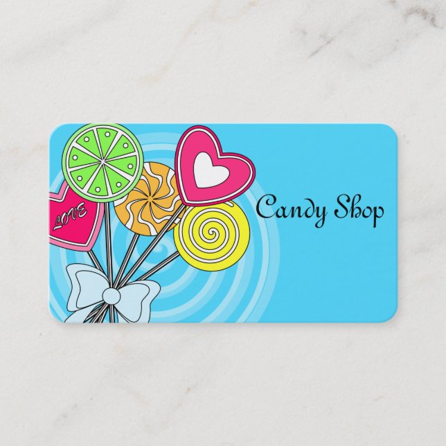 Blue Lollipop Candy Shop Bakery Business Card (Front)
