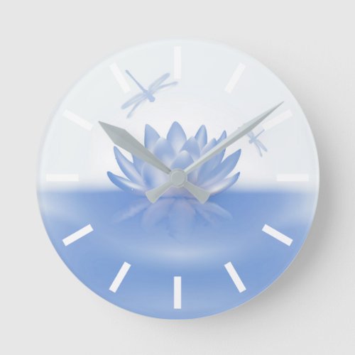 Blue Lotus and Dragonflies Wall Clock