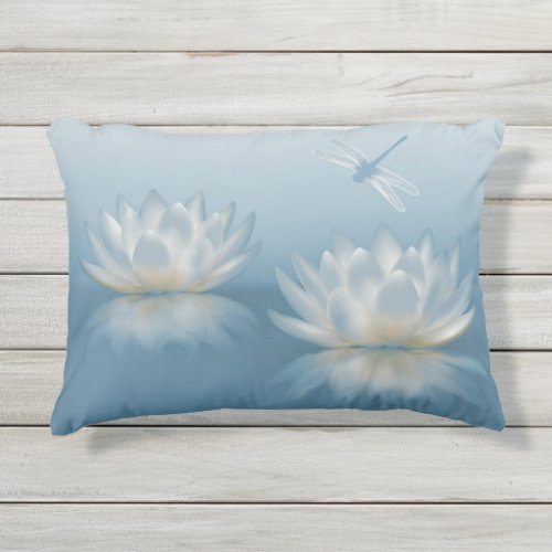 Blue Lotus and Dragonfly Outdoor Accent Pillow