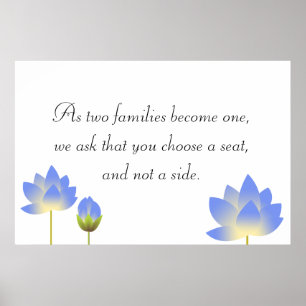 Blue lotus blossoms gray wedding seating sign