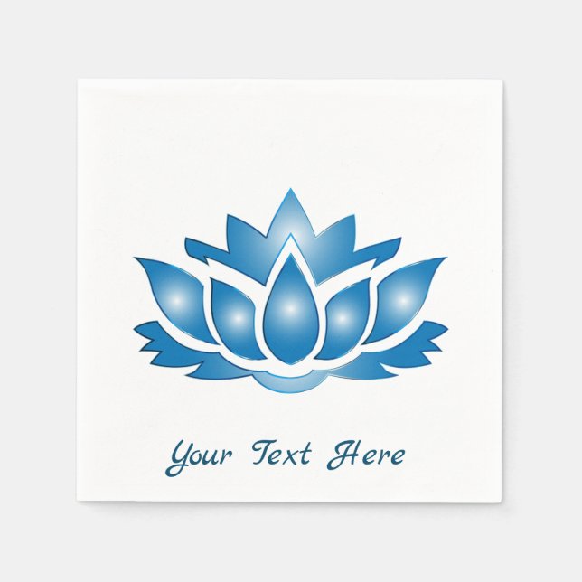 Blue Lotus Design with Personalized Text Napkins (Front)