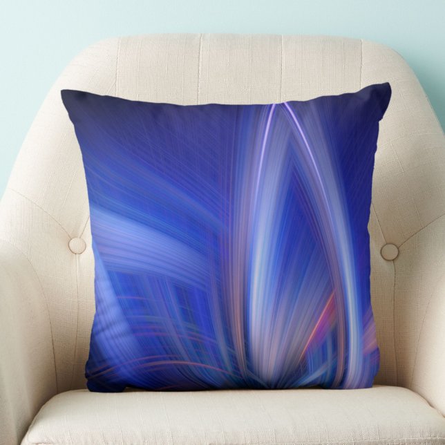 Blue Lotus Elegant Modern Abstract Light Pattern Throw Pillow (A striking blue lotus light art pattern throw pillow, to beautify and calm your space. )